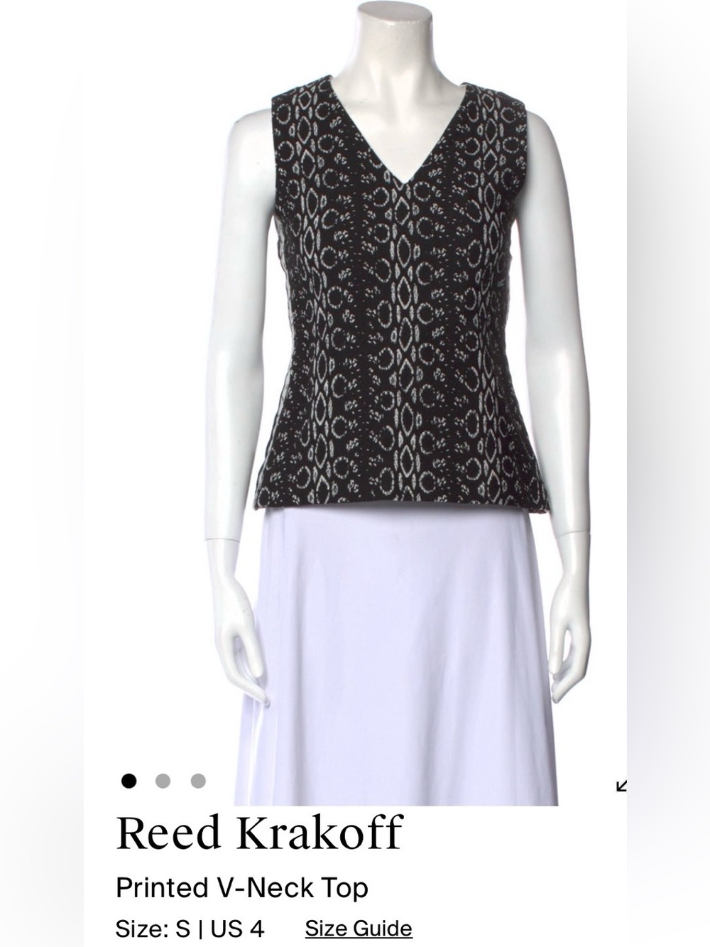 Reed Krakoff Black & White Printed V-Neck Sleeveless Top